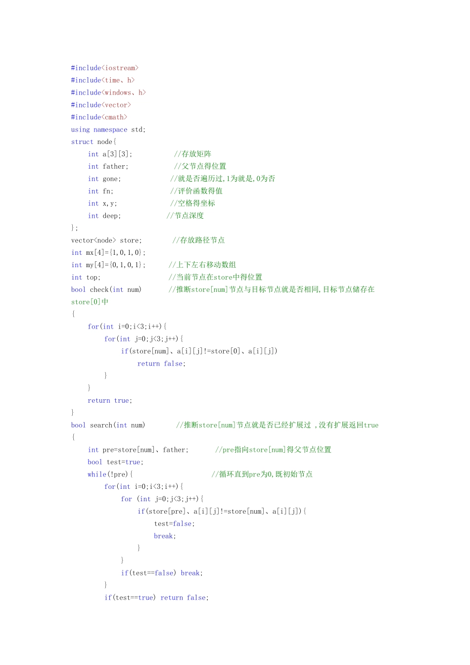 八数码C语言A算法详细代码_第1页
