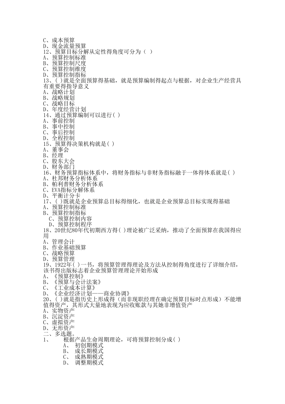 公司全面预算管理试题_第2页