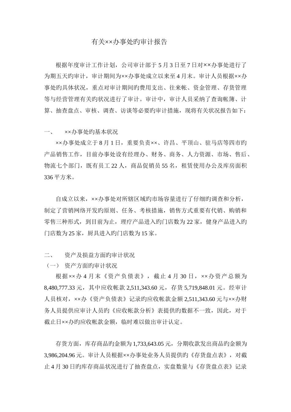 公司办事处审计报告范文2_第1页