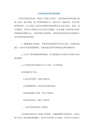 公司如何实施项目成本控制
