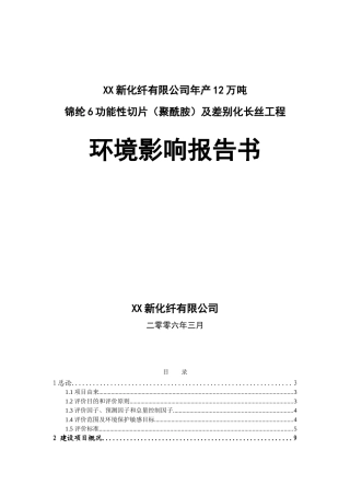 公司年产12万吨锦纶6功能性切片及差别化长丝工程项目环境评估报告
