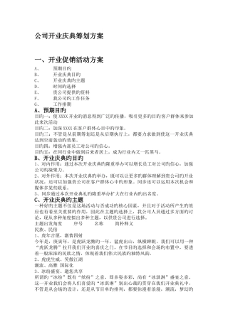 公司开业庆典策划方案及庆典职责表