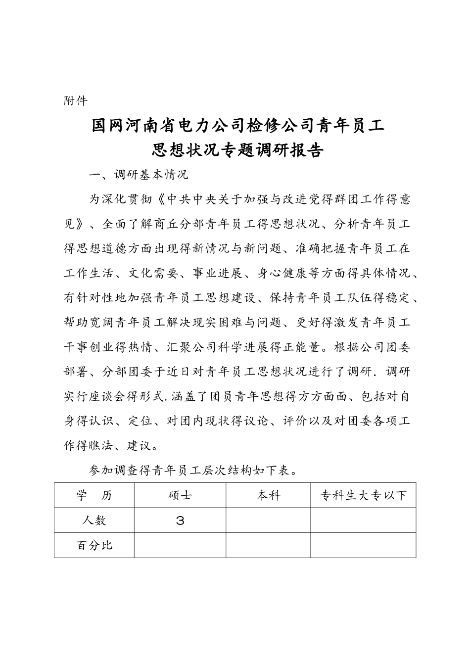 公司青年员工思想动态专题调研报告书_第1页