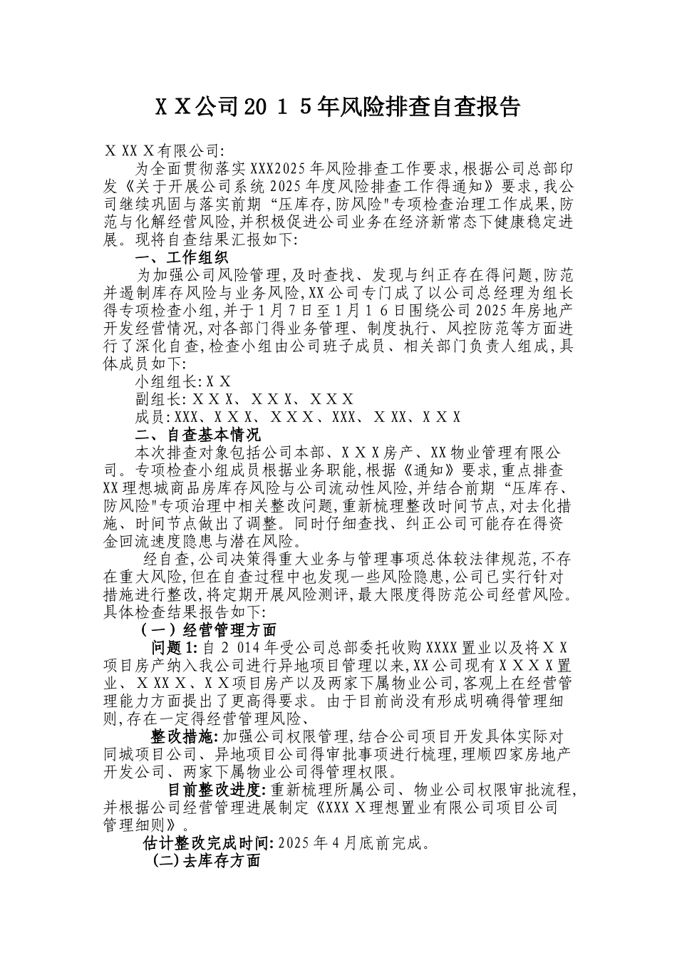 公司风险排查自查报告_第1页