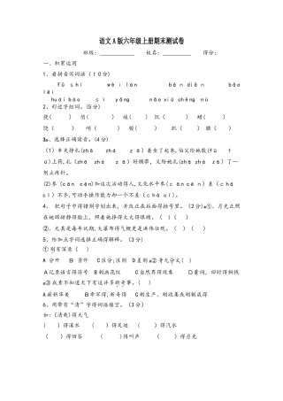 六年级上册语文试题期末水平测试卷｜学年 河北省保定市 语文A版（含答案）