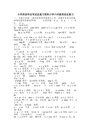 六年级下册英语素材总复习资料  人教PEP