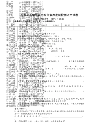 六年级下册语文试题苍南县小学毕业生综合素质发展检测语文试卷_人教新课标