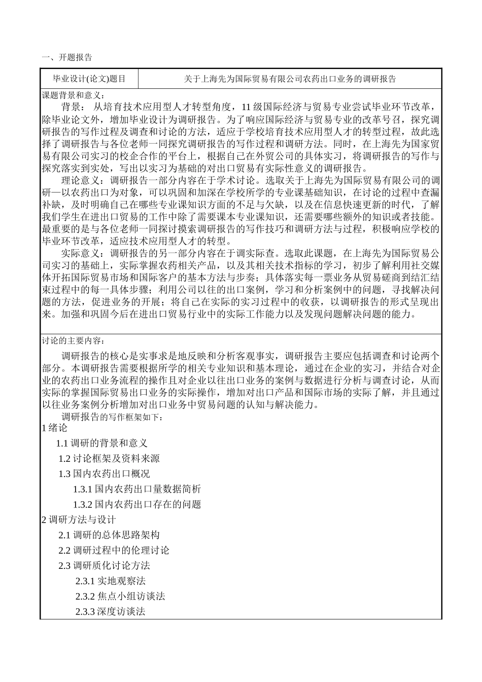 关于上海先为国际贸易有限公司农药出口业务的调研报告开题报告大学论文_第2页