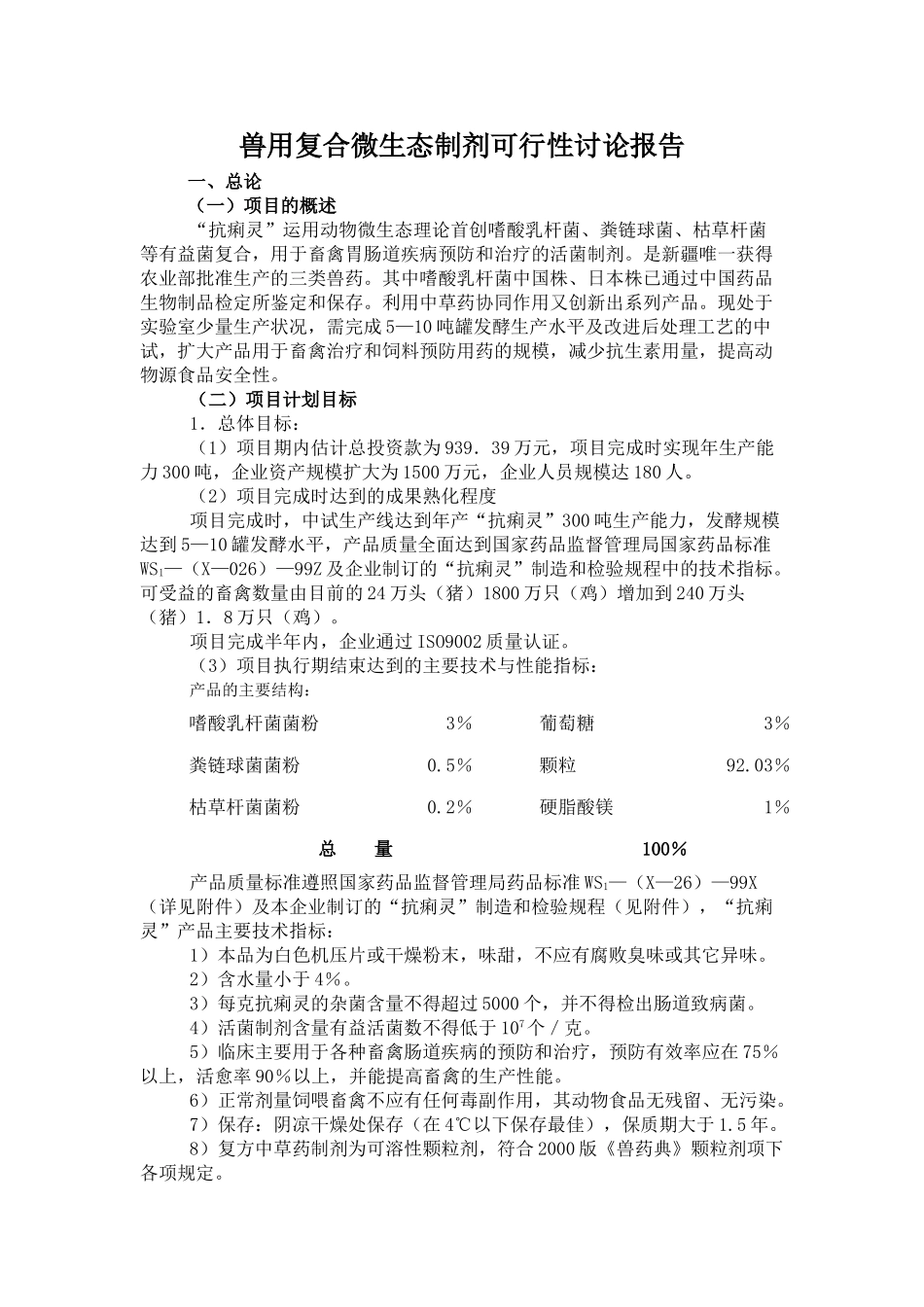 兽用复合微生态制剂可行性研究报告_第1页