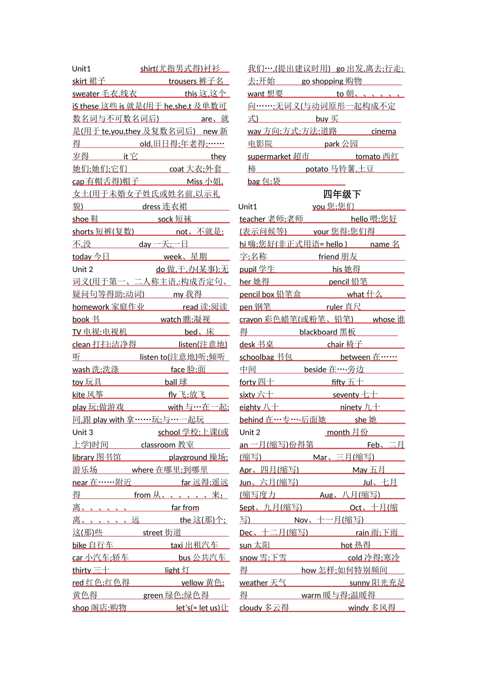 冀教版小学三-四年级英语单词汇总_第2页