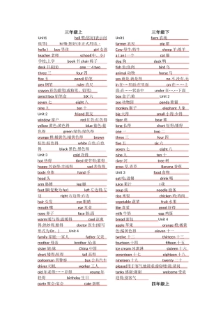 冀教版小学三-四年级英语单词汇总