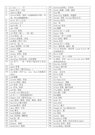 冀教版小学英语3-6年级下学期全面单词