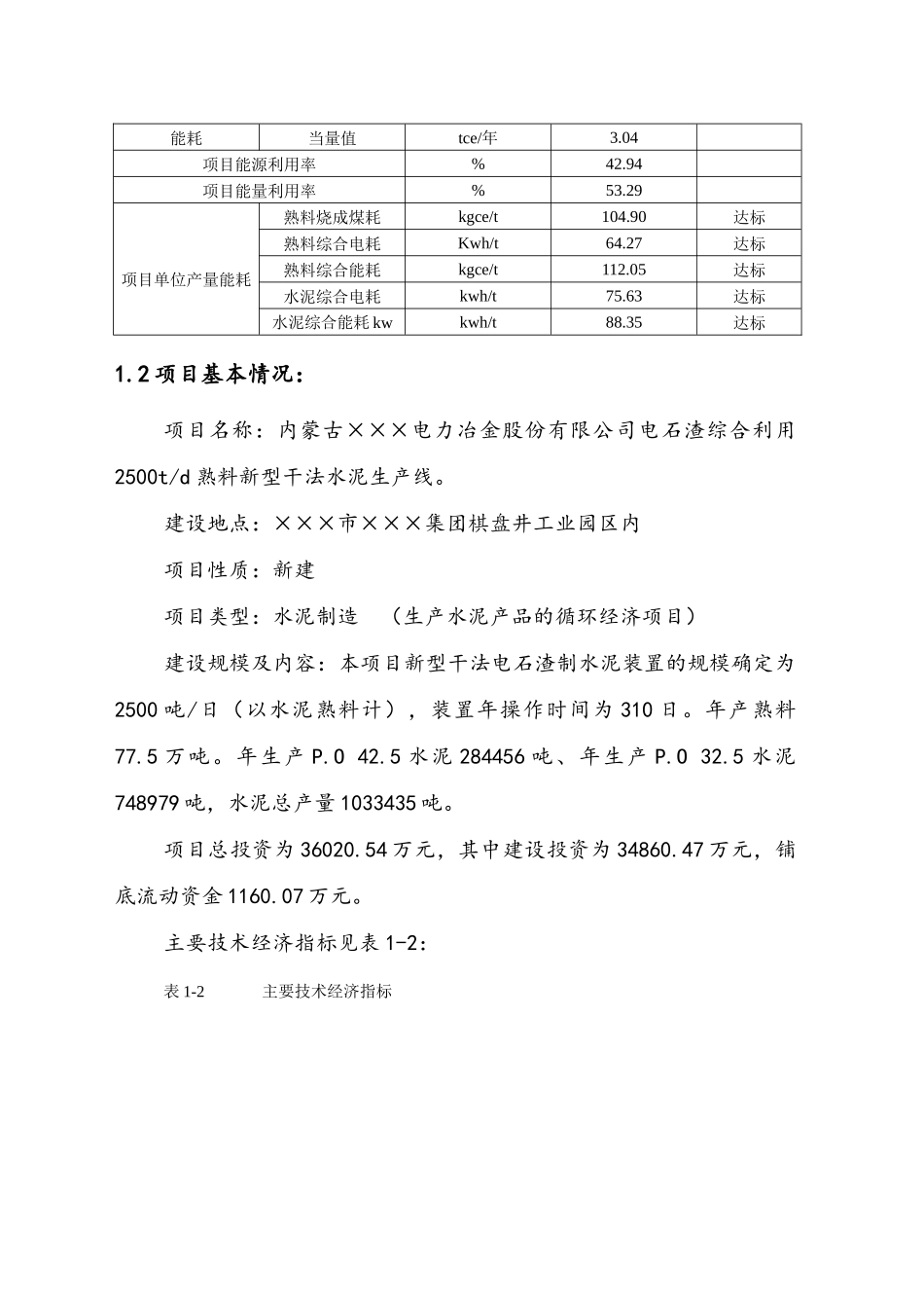内蒙古XX电力冶金股份有限公司电石渣综合利用制水泥项目节能评估报告_第3页