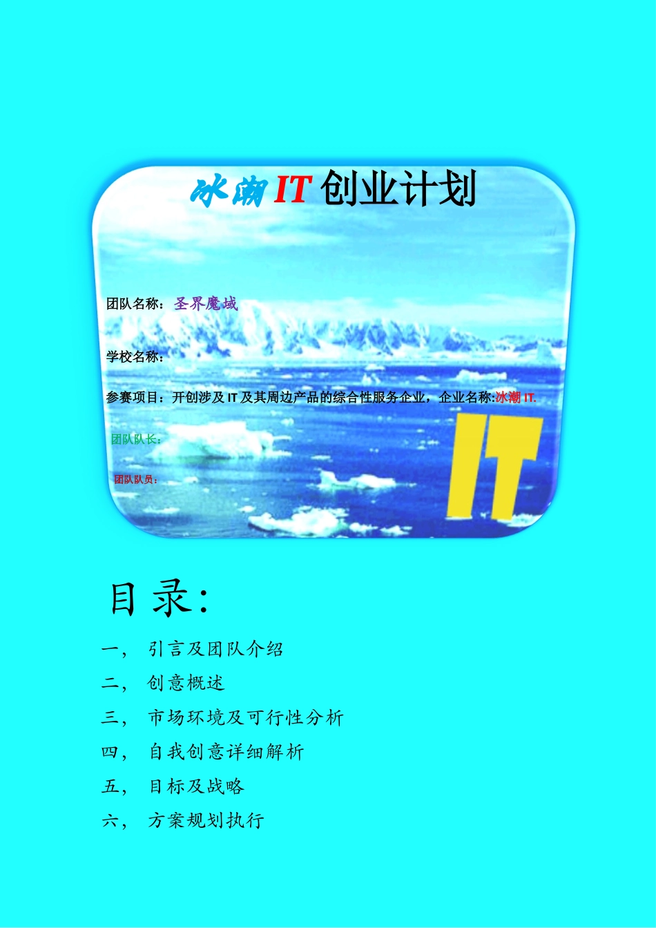 冰潮it创业计划书大学毕设论文_第1页