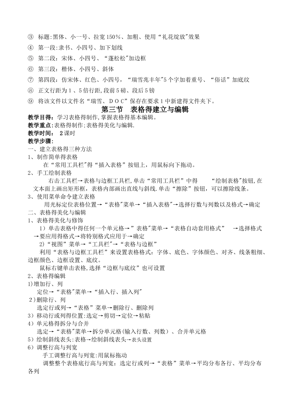 初中信息技术 文字处理WORD教案_第3页
