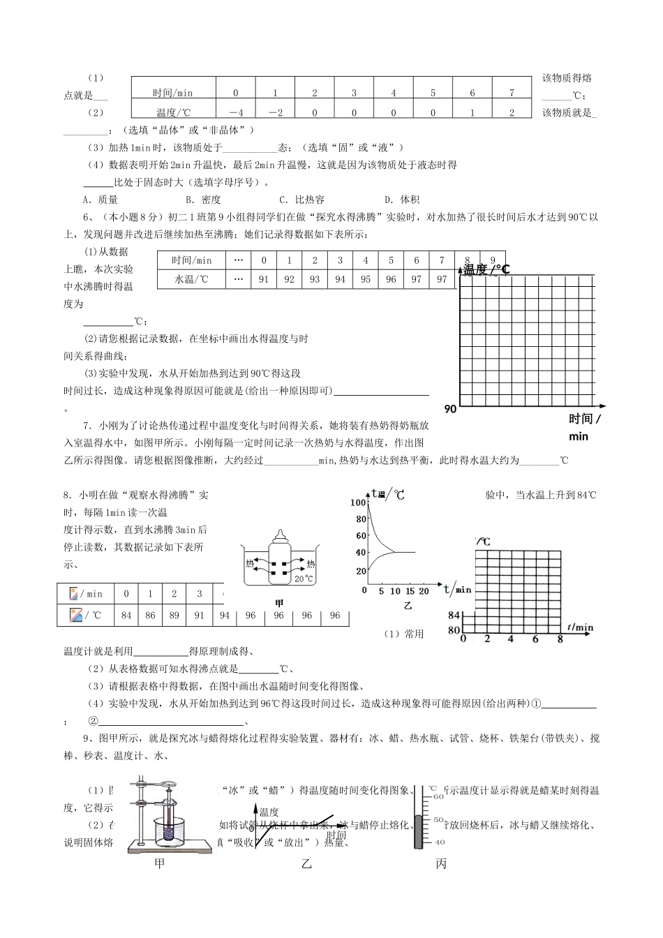 初中物理实验题热学部分_第2页