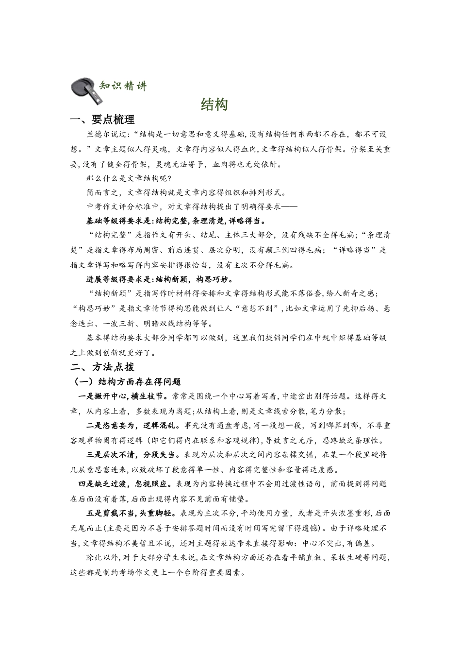 初中语文专题讲练：作文的结构_第1页
