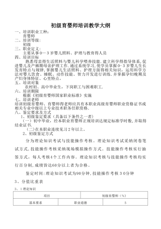 初级育婴师培训教学大纲