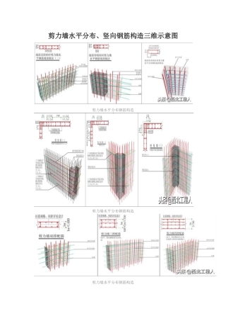 剪力墙水平分布、竖向钢筋构造三维示意图