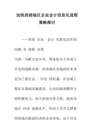 加快西部地区企业会计信息化进程策略探讨