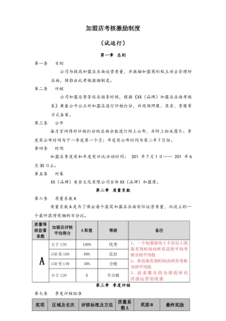 加盟店考核激励制度