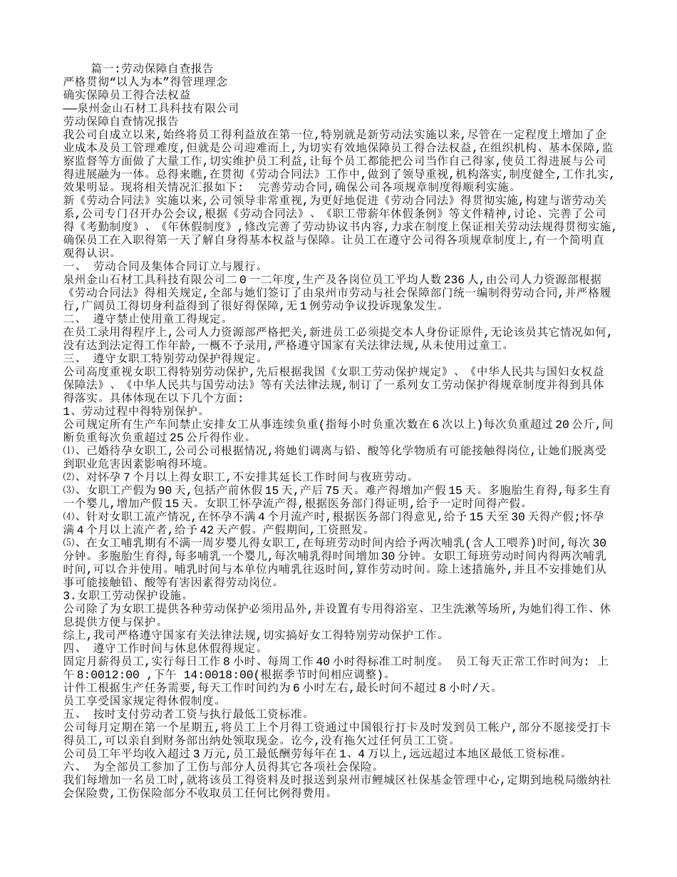 劳动保障自查报告_第1页