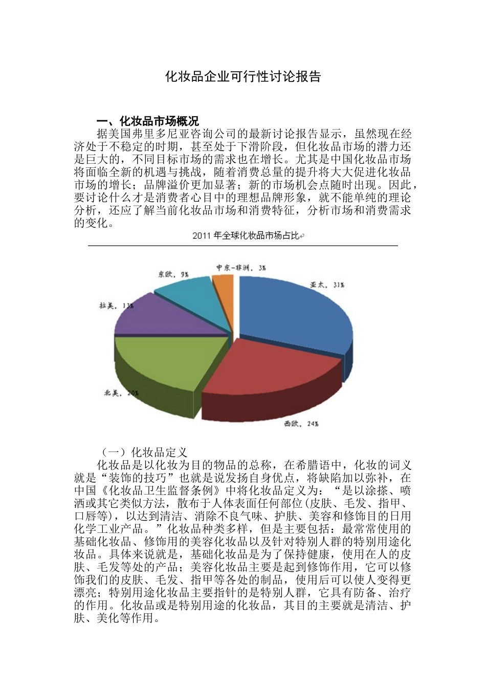 化妆品企业可行性研究报告书毕业设计论文_第1页