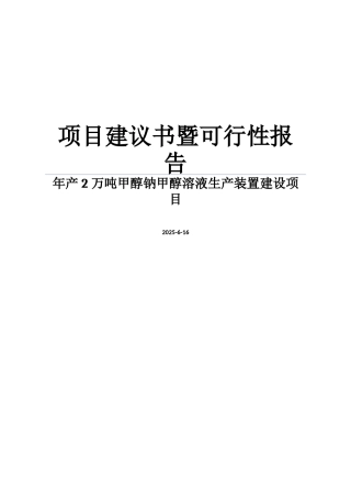 化工可行性研究报告书之年产2万吨甲醇钠甲醇溶液生产装置建设项目建议书暨可行性研究报告书