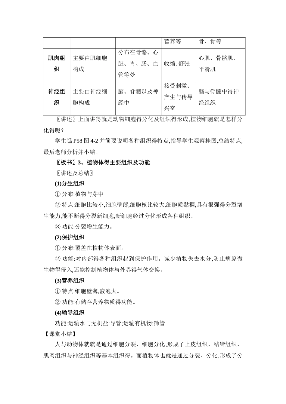 北师大版七年级生物上册4-1《细胞分化形成组织》教案_第3页