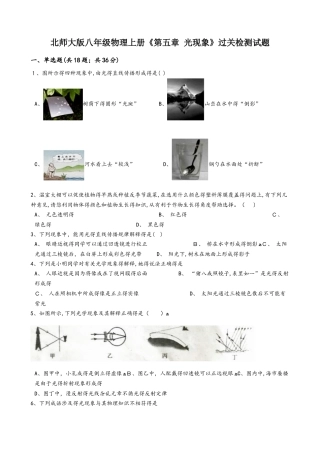 北师大版八年级物理上册《第五章 光现象》过关检测试题