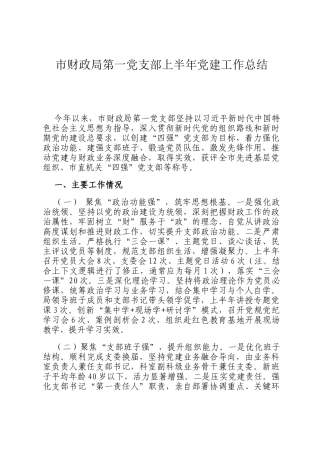 市财政局第一党支部上半年党建工作总结