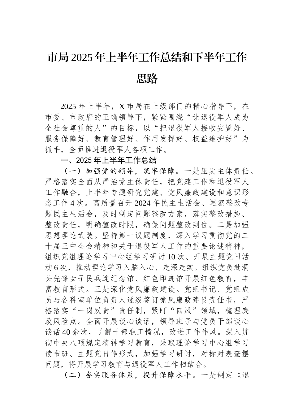 市局2025年上半年工作总结和下半年工作思路_第1页