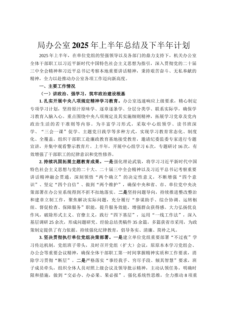 局办公室2025年上半年总结及下半年计划_第1页