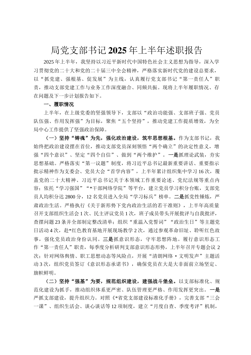 局党支部书记2025年上半年述职报告_第1页