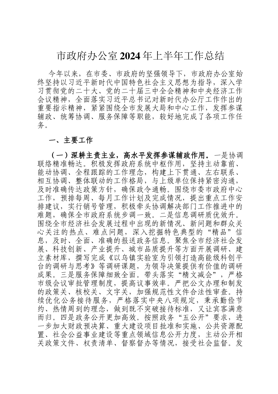 市政府办公室2024年上半年工作总结_第1页