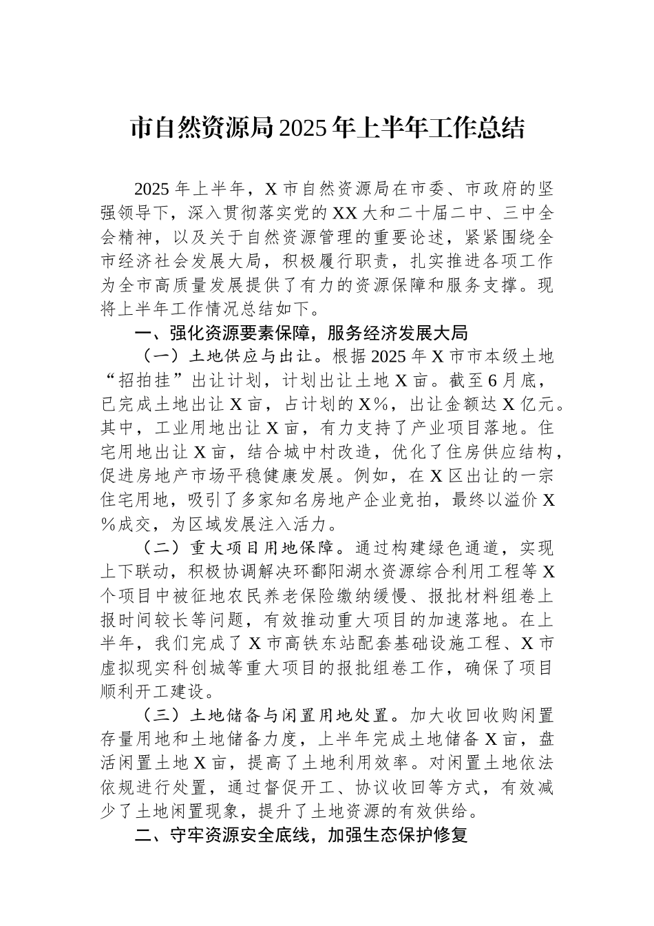 市自然资源局2025年上半年工作总结_第1页