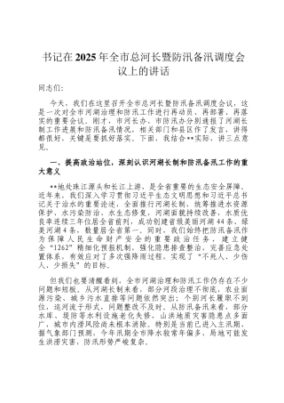 书记在2025年全市总河长暨防汛备汛调度会议上的讲话