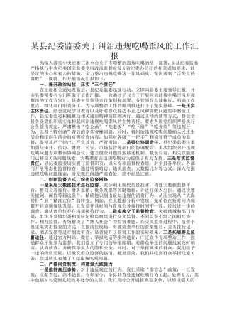 某县纪委监委关于纠治违规吃喝歪风的工作汇报