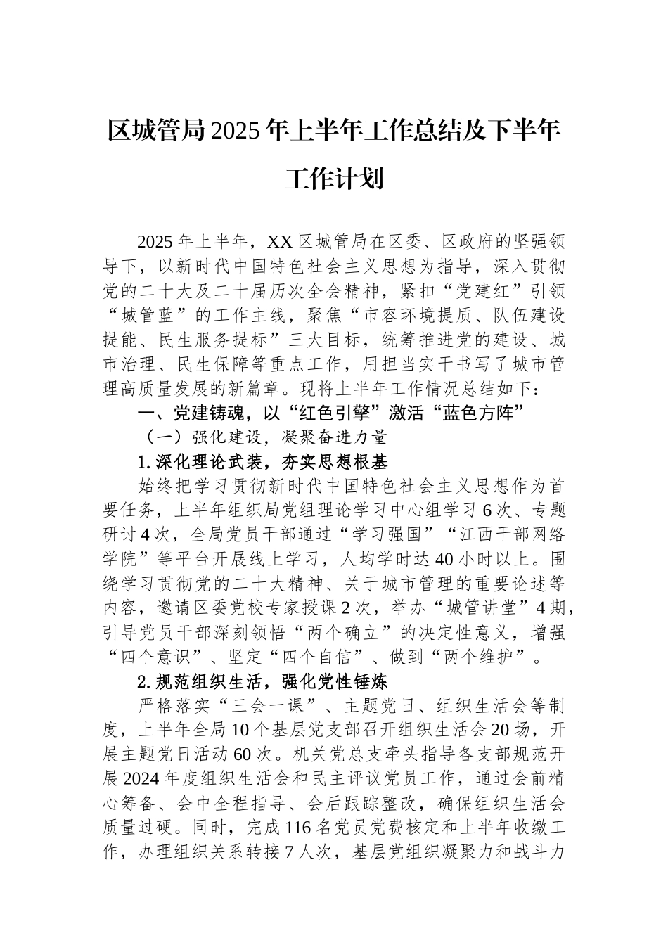 区城管局2025年上半年工作总结及下半年工作计划_第1页