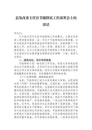 县发改委主任在节能降耗工作部署会上的讲话(1)
