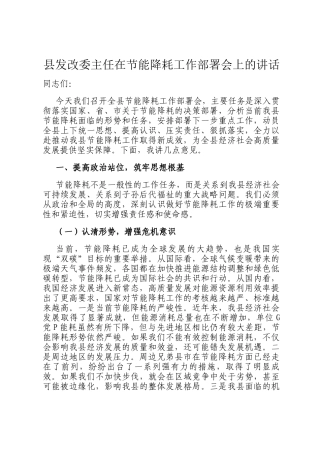 县发改委主任在节能降耗工作部署会上的讲话