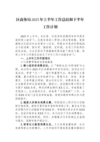 区商务局2025年上半年工作总结和下半年工作计划