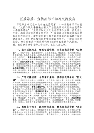 区委常委、宣传部部长学习交流发言