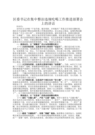 区委书记在集中整治违规吃喝工作推进部署会上的讲话