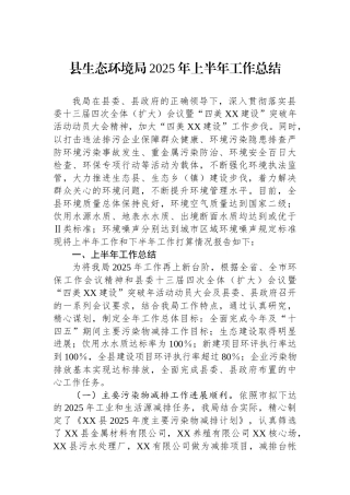 县生态环境局2025年上半年工作总结