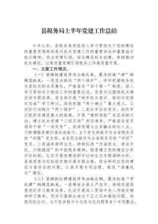 县税务局上半年党建工作总结