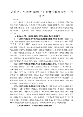 县委书记在2025年领导干部警示教育大会上的讲话