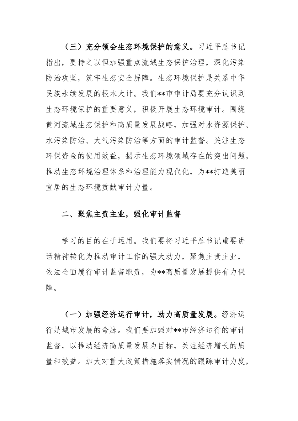 审计局领导学习心得：聚焦主责主业，勇于担当作为，以高质量审计监督服务高质量发展（河南考察）_第3页
