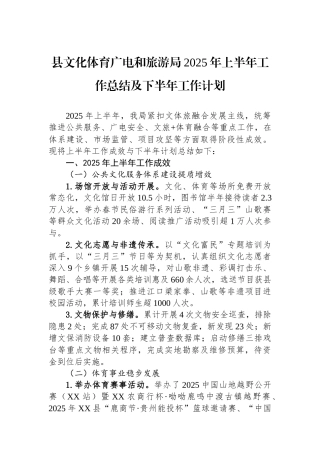 县文化体育广电和旅游局2025年上半年工作总结及下半年工作计划