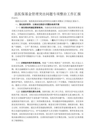县医保基金管理突出问题专项整治工作汇报